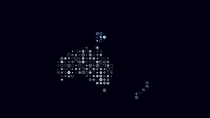 Poster - Oceania dotted animation. Shape of the continent build of pulsating colored dots. Large size circle blocks. Digital style map on dark background. Artistic video.
