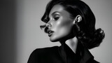 Fashion model posing with elegant hairstyle and makeup in black and white