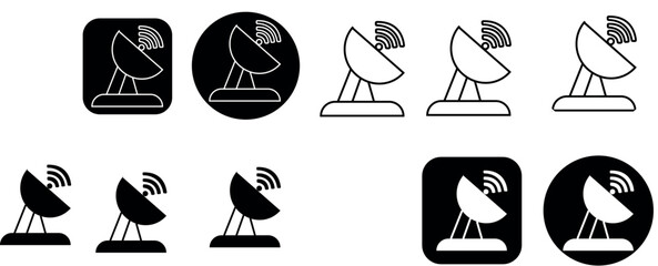 Poster - Satellite dish icons signal connection broadcasting technology vector communication modern telecom antennas