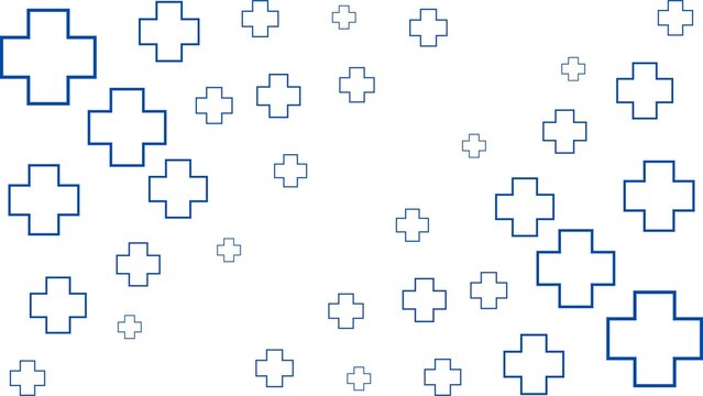 Abstract pattern of scattered blue cross shapes on a white background.