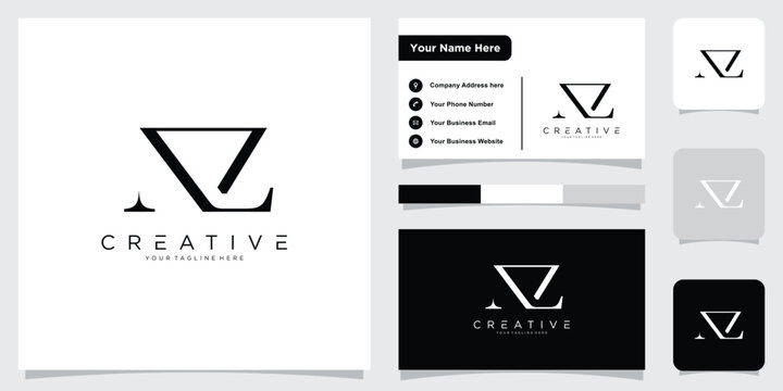Initial NZ or ZN letter logo design vector with business card design template