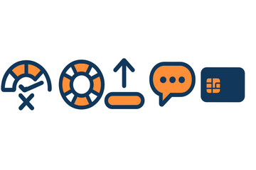 Poster - Icons representing key concepts in digital communication, feedback, and support in a modern design