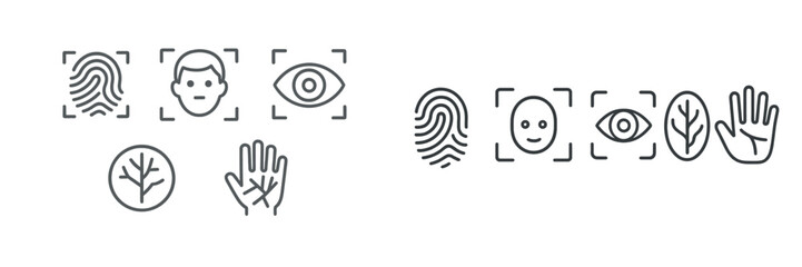 Poster - Icons representing biometrics and identity verification methods featuring fingerprints, facial recognition, and hand patterns
