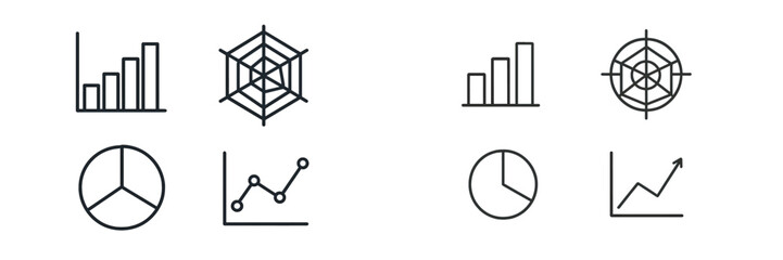 Poster - Various graphical representations of data and statistical analysis techniques shown using simple line icons in a minimalist design