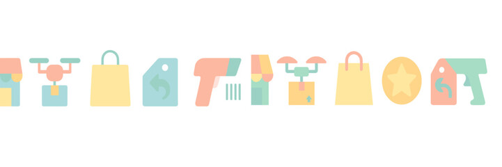 Poster - Colorful icons representing various tools and objects in a minimalistic style related to technology and retail