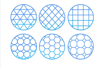 Poster - Unique geometric patterns arranged in six circular designs against a clean white background