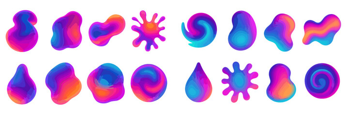 Poster - Colorful abstract shapes with vibrant gradients in vivid hues displayed in various forms