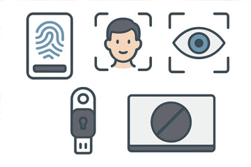 Poster - Security technology icons representing biometric identification, data protection, and secure access controls in modern systems