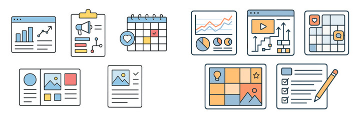 Poster - Visual representation of various online tools and activities for project management and data analysis in a digital workspace