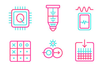 Poster - Colorful icons representing technology, data, and various digital processes on a white background