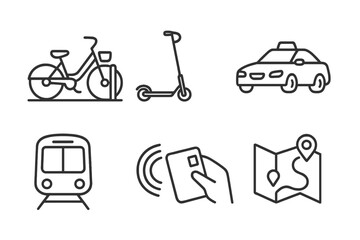 Poster - Various modes of urban transportation including bicycles, scooters, cars, and public transit options showcased for city commuting