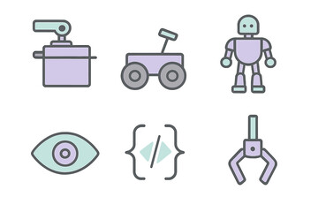 Poster - Robotic illustrations showcasing various technological elements in a creative design setting