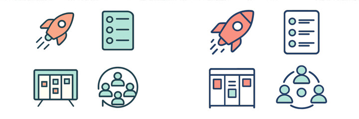 Poster - illustrations of rocket launches and task lists depicting productivity themes in a modern workspace