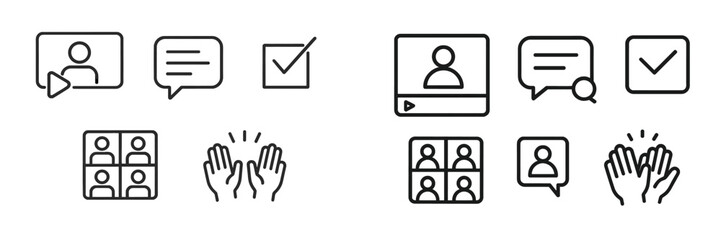 Poster - Icons representing online communication, video calls, and feedback systems in a digital context