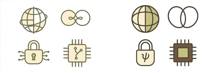 Poster - Abstract illustrations of technology concepts focusing on security, connectivity, and digital networks from a modern design perspective
