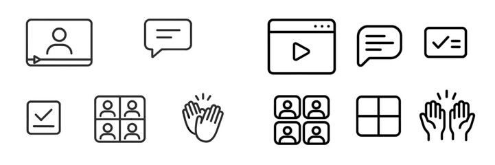 Poster - Digital communication icons depicting various online interaction and engagement concepts in a linear style