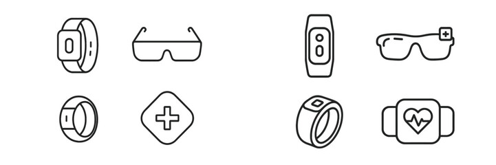 Poster - Wearable technology devices display with health tracking features and modern designs in a minimalist style