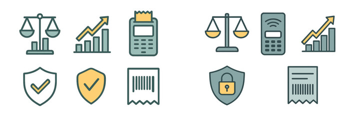 Poster - Financial and legal symbols representing business analytics, compliance, and security in a modern digital environment