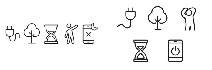 Poster - Creative icons illustrating themes of technology, nature, and time management for digital content creation