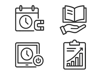 Poster - symbols of time management and productivity displayed through various icons representing scheduling,