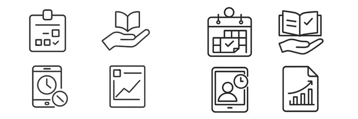 Poster - Icons depicting various aspects of productivity and time management in a modern digital workspace for effective organization