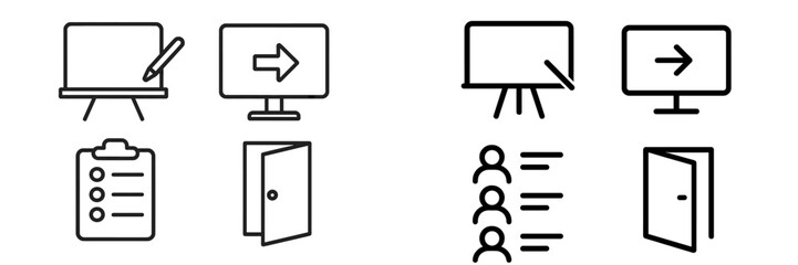 Poster - Creative symbols representing education, communication, and organization in a modern workspace setting