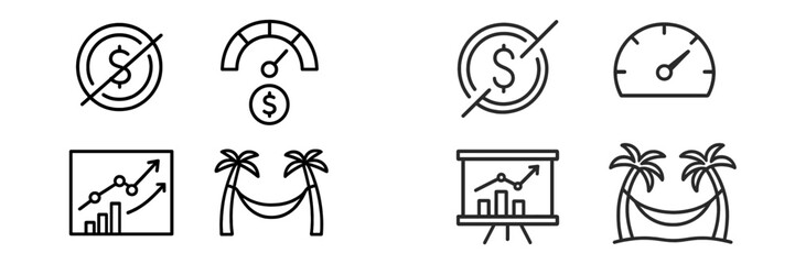 Poster - Variety of finance-related icons depicting growth, currency, and investment in a simple line art style