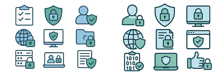 Poster - Collection of security icons representing data protection, privacy, and cybersecurity practices for modern technology
