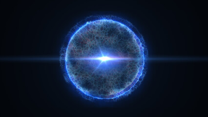 Poster - Electric blue energy sphere with intricate neural-like textures and a glowing star-shaped core