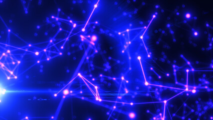 Poster - Futuristic abstract neural web with glowing pink and blue nodes connected in a tech-inspired network pattern