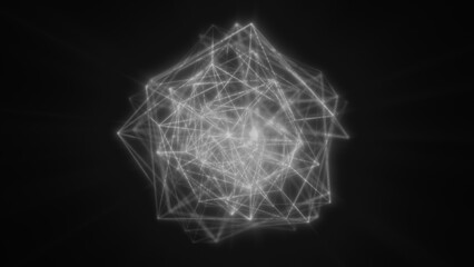 Poster - Glowing white digital sphere with bright network connections and wireframe geometric patterns on a dark background