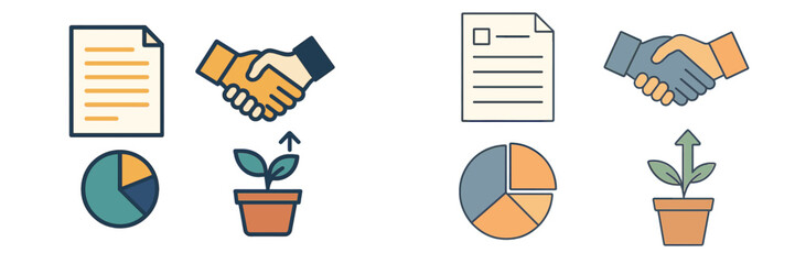 Poster - Collaboration and growth in business depicted through charts and handshakes in a digital representation