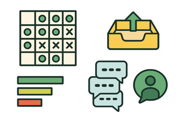 Poster - Creative elements showing a tic-tac-toe game, communication icons, and action indicators to represent interaction and engagement in a digital space