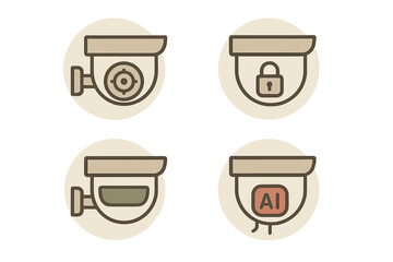 Poster - Illustrative design of modern security cameras featuring AI technology and locking mechanisms for enhanced safety