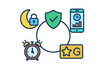 Poster - Creative icons representing security, time, and technology in a modern digital context for user experience enhancement