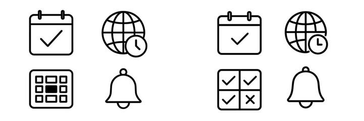 Poster - Icon set depicting various time management and scheduling tools in a minimalistic style suitable for digital applications
