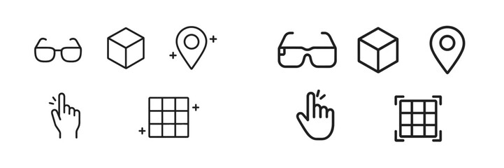 Poster - Collection of simple line icons representing technology, interaction, and visual elements in a modern design style
