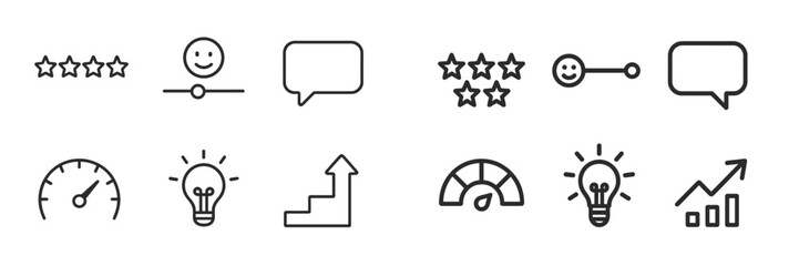 Poster - visual representation of user feedback and evaluation metrics featuring emoticons and icons