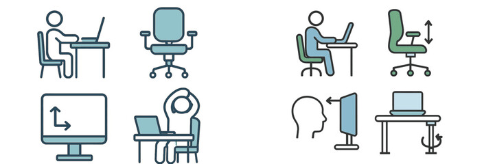Aufkleber - ergonomic home office setups showcasing proper sitting posture and desk arrangements for productivit