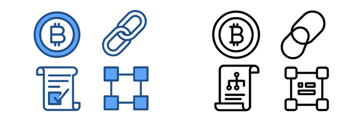 Poster - Digital icons representing cryptocurrency concepts including blockchain, smart contracts, and Bitcoin in a clean design layout