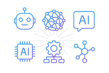 Poster - Symbols representing artificial intelligence technology and its components in a digital format
