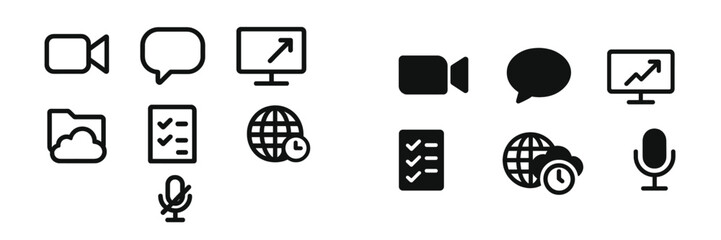 Poster - Collection of digital communication and media icons on a plain background representing modern technology and connectivity