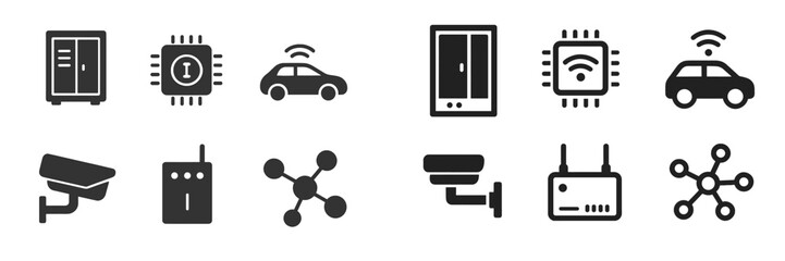 Poster - Collection of icons depicting smart technology in modern living spaces