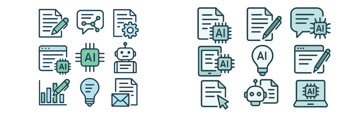 Poster - Icons representing artificial intelligence applications and data analysis in a modern digital workspace