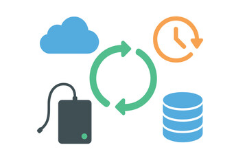 Poster - Cloud-based storage system illustrating data backup, synchronization, and recovery processes in a digital environment