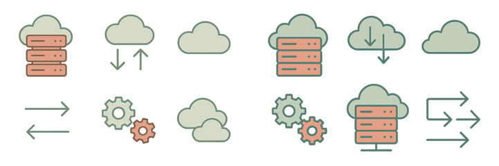 Poster - Modern cloud computing symbols illustrating data transfer, storage, and collaboration in technology environments