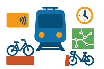 Poster - Public transit and cycling interaction with train station elements in a vibrant urban setting