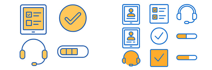 Poster - Icons representing digital communication tools and tasks in a modern workspace environment