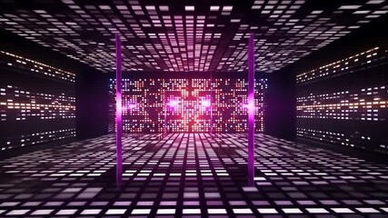 Abstract blue binary code tunnel with a digital matrix pattern representing a futuristic technology business concept