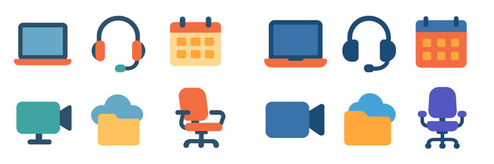 Poster - Colorful icons representing digital communication tools and office equipment displayed in a grid format